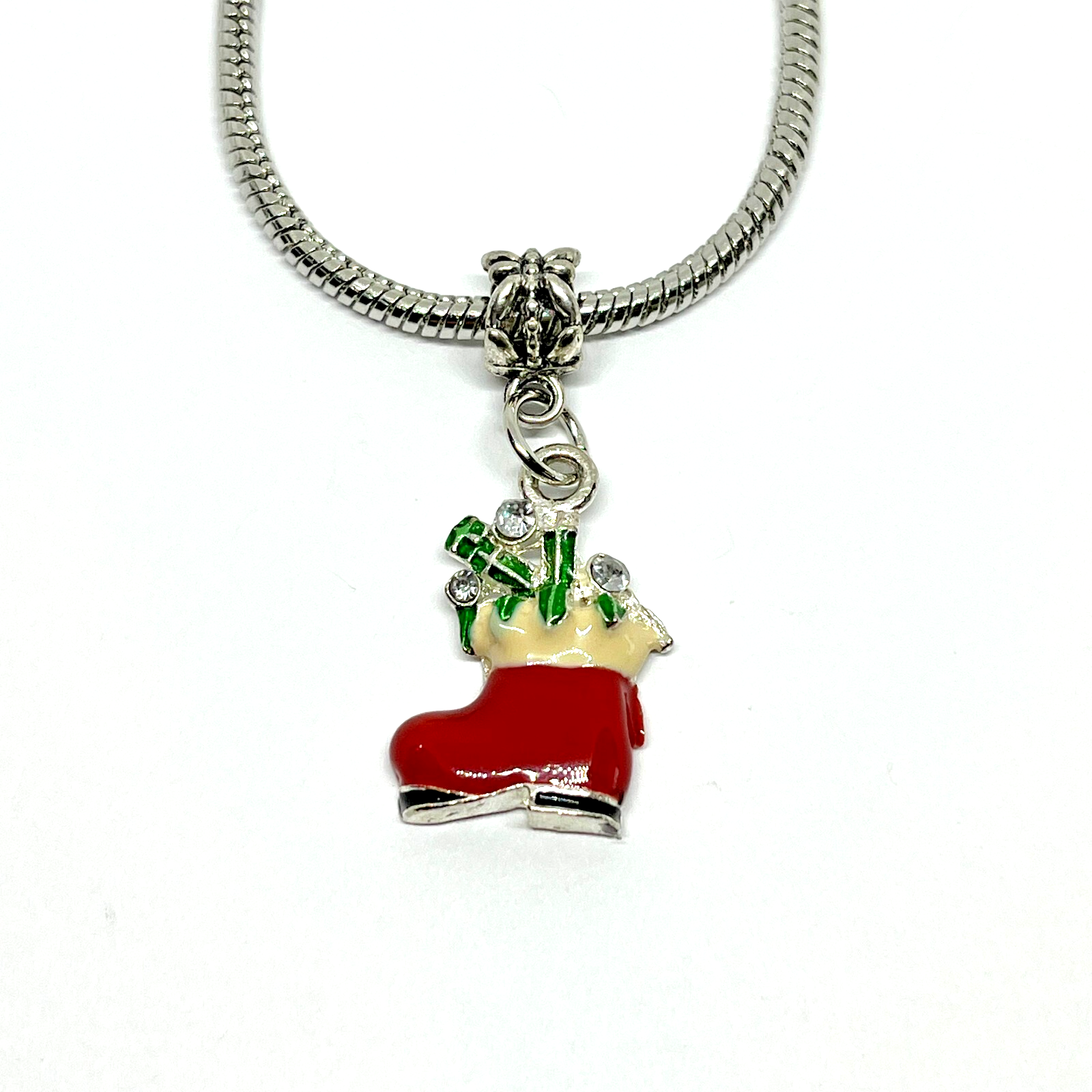 Christmas Stocking Santa Boot Charm Dangle European Bracelet Necklace